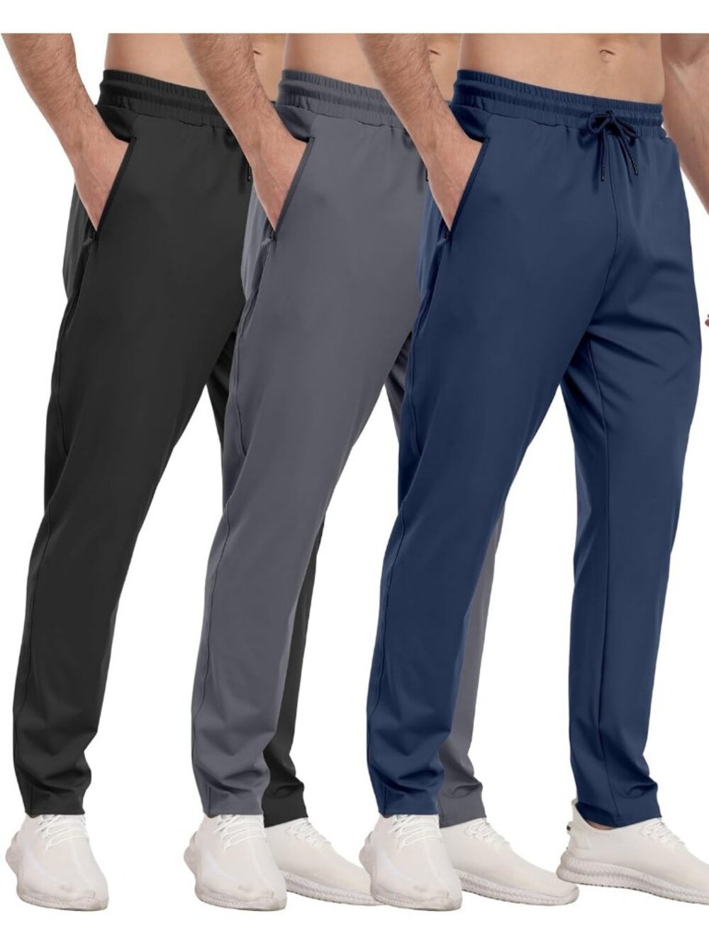Men's Athletic Sweatpants 3-Pack with Zipper Pockets, Workout Joggers for